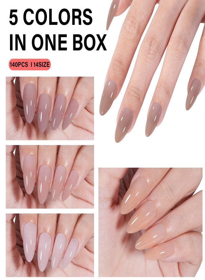 AILLSA Medium Almond Nail Tips 140 PCS Pre-Shaped 4 in 1 Gel Nail Tips Press on False Tip Nail Easy to Apply For Nail Art DIY - Image 3